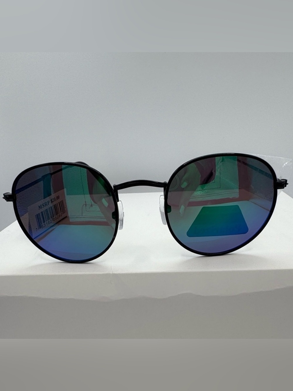 Men's Black Frame Sunglasses with Blue-Green Mirrored Lenses